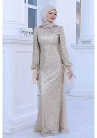 Resim Raika Moda Parıltılı Kol Detaylı Şimal Tesettür Büyük Abiye Gold 