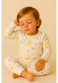 Resim Aden Kids %100 Pamuk Çocuk Alt Üst Pijama Takımı Sarı Mavi 