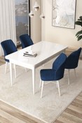 Resim Canisa Concept Arp Serisi, 71x110 Sabit Mutfak Masa Takımı,beyaz Masa 4 Lacivert Sandalye 