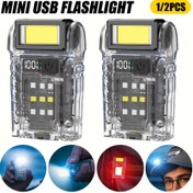 Resim 1/2 adet mini el feneri, USB şarj edilebilir LED el feneri, yedi aydınlatma modu, 180° dönebilen lamba başlığı, anında iş lambasına dönüşen el feneri, kırmızı ve mavi uyarı ışığıyla yan ışık, açık hava, kampçılık, iş vb. için uygun 