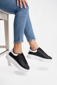 Resim Blyss Kadın Erkek Siyah Beyaz Kalın Taban Günlük Spor Ayakkabı Sneaker 