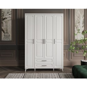 Resim GuneyStore Gözde 4 Kapaklı Komple MDF Beyaz Gardırop 