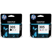 Resim Hepta Collection HP-HP Orijinal 305 Black Üç Renkli Mürekkep Kartuşu, Çoklu, 3YM61AE, 3YM60AE 