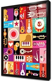 Resim Müzik Aletleri Kolaj Tasarım Çerçeveli Cam Tablo 20x30 cm CA08099 