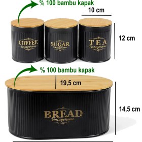 Resim Evstyle Bambu Kapaklı Metal Ekmeklik ve Kavanoz Seti 