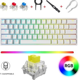 Resim Leaven K620 Rainbow Aydınlatmalı 61 Tuş Kablolu Hot Swap Mekanik Klavye-3 Adet Switch ile Birlikte 