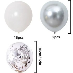 Resim Gaojunshop01 25 Adet Gümüş Beyaz Balon Seti Doğum Günü Düğün Parti Dekorasyon Gümüş Beyaz 
