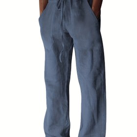 Resim Erkek Casual Rahat Pamuklu Pantolon, Şık Bel İpli Yoga Pantolonu 