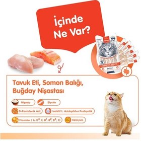 Resim Sindirim Sağlığı Düzenleyici Kedi Ödül Maması Somon & Tavuk Probiyotikli Kedi Ödül Kreması 5x14gr 