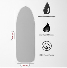 Resim Porsima Isıya Dayanıklı 100% Pamuk Süngerli Ütü Masası Kılıfı - Buharlı Ütüleme Uyumlu 120x40cm Renkli 