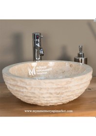 Resim Bej Mermer Dışı Çizik Patlatma Çanak Lavabo 