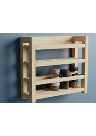 Resim Masif Ham Ahşap 3 Katlı Baharatlık 25x20 Cm - Delme Gerektirmeyen Çift Taraflı Bantlı Mutfak Rafı Diğer 