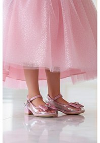 Resim Asel Kız Çocuk Simli Topuklu Abiye Şeffaf Ayakkabı Pembe 