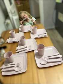 Resim HOLLYHOME Hobby Life Magic 31 Parça 6 Kişilik Kumaş Çantalı Piknik Seti Pembe Yıkanabilir 