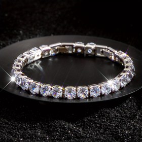 Resim 6Mm Büyük Yuvarlak Tenis Bilekliği - Çıkarılabilir Zincir Tasarımı, Hipoalerjenik Gümüş Renkli Bakır, Parlayan 3A Zirkonya ile Süslenmiş, Hem Erkek Hem Kadınlar İçin Uygun, Günlük Giyim, Sokak Stili, Sevgililer Günü, Yıldönümleri ve Plaj Gezileri İçin Mükemmel, Lüks Yüksek Kaliteli Zarif Bileklik. 