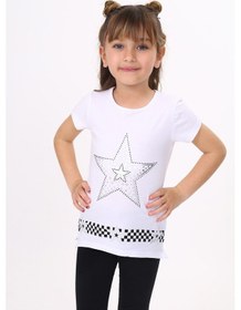 Resim Toontoy Kids Toontoy Kız Çocuk T-shirt Yıldız Baskı Beyaz 