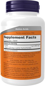Resim NOW Foods, Double Strength L-Lysine Lizin Çift Güçlü, Amino Asit 1,000 mg, 100 Tablet 