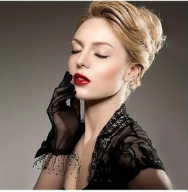 Resim Şık Siyah Puantiyeli Fiyonk Detaylı Eldiven Siyah 