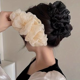 Resim 1pc/2pcs Büyük Çift Taraflı Topuz Saç Tutturucuları, Şık Kadın Aksesuarları, Yeni Renkli Ağ, Genç Prenses Aksesuarları, Vintage Tarz, Noel Kutlu Saç Tutucuları, Kumaş Malzeme, Kelebek Şekli 