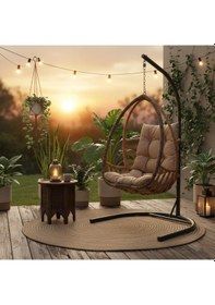 Resim Rehome Malta Tek Kişilik Rattan Bahçe Salıncağı Açık Kahve Açık Kahverengi 