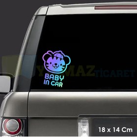 Resim yılmazetic Sevimli Şapkalı Köpek Arabada Bebek Var Hologram Oto Sticker Renkli Çıkartma Yapıştırma 18 X 14 Cm 