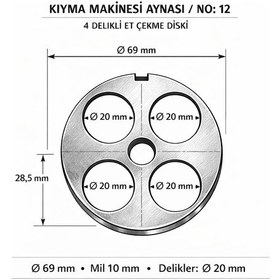 Resim Kıyma Makinesi Kuşbaşı Aynası No 12 / 20 Mm Süzgeç 