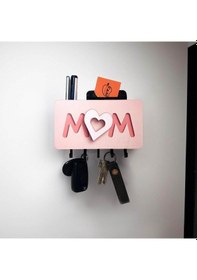 Resim Pembe Kalpli Mom Anne Yazılı Bölmeli Anahtarlık Duvar Askılık Dekor Diğer 