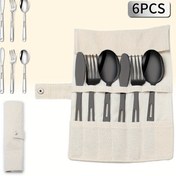 Resim 6 parça/set Paslanmaz Çelik Mutfak Eşyaları, Açık Hava Kamp Pikniği İçin Bıçak, Çatal ve Kaşık Dahil 