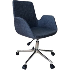 Resim Sekreter Sandalyesi Döküm Süngerli Lacivert Keten Kumaş 