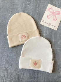Resim pempem bandana Kız Bebek / Çocuk Etiketli Kaşkorse Bere bej ekru 