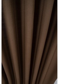 Resim Doğal Dokulu Keten Görünümlü Dekoratif Pilesiz Fon Perde Salon Yatak Odası Kahverengi 