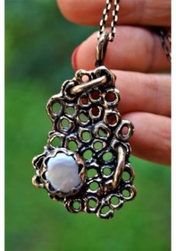 Resim Stoneage Jewellery Özel Tasarım Gerçek Inci Doğal Taş Kadın Kolye Bronz 