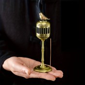 Resim Altın Bülbüller Sarayı Feneri Tütsü Yakıcı - Kuş Motifli Metal Geleneksel Çin Ev Dekoru, Çay Odası, Ofis ve Ev Kokusu Aksesuarları için Miniatur Saray Feneri Tasarımı 