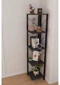 Resim Alpa Ev Mobilya 5 Katlı Kare Raflı Metal Köşe Raf, Dekoratif Kitaplık Ve Modern Saksılık Antrasit 