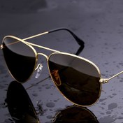 Resim Erkekler ve kadınlar için çift köprü modası gözlükleri - Trendy Metalik Kurbağa Aynası Gözlükleri, Altın Tonlu Çerçeve ve Koyu Kahverengi Lensler, Şık PC Malzemesi, Rahat Giyim için Mükemmel, Gözlükler 