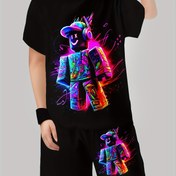 Resim Erkek Çocuklar için 3D Baskılı Crew Yaka T-Shirt ve Şort Seti, Rahat Polyester Üst, Hafif Esnek, Normal Beden İlkbahar/Yaz Kıyafeti, Outdoor Aktiviteleri için 