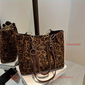 Resim Vintage Leopar Desenli Çanta - Şık Kahverengi PU Omuz ve Crossbody Çanta, Hafif & Taşınabilir, Alışveriş, İşe Gidiş-Geliş, Ofis, Üniversite, Seyahat İçin Mükemmel - Kadınlar için İdeal Hediye, Özel Gün Temalı, Sevgililer Günü 