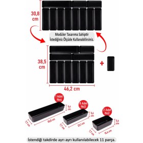 Resim Özbience Parlak Siyah 11'li Modüler Çekmece Içi Kaşıklık Organizer Seti 