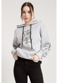 Resim Jahr Marc Dragon Baskılı Gri Oversize Kadın Sweatshirt 