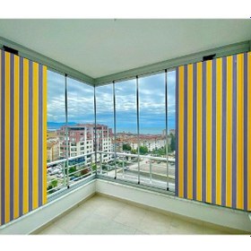 Resim Ceylan Home Balkon Perdesi Bağcıklı Ölçü Seçenekli Sarı Gri Çizgili Antrasit 