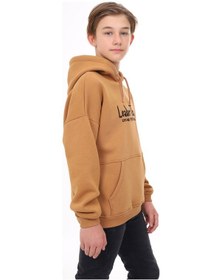 Resim Toontoy Kids Toontoy Erkek Çocuk Oversize Kapüşonlu Cepli Düşük Omuz Baskılı Sweatshirt - 2 İplik Kahverengi 