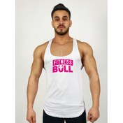 Resim Beyaz Erkek Regular Fit -Pink Fitness Bull- Baskılı Sporcu Atlet 