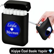 Resim TrendÜrünlerim Özel İsim Yazılı Led Işıklı Şarjlı Çakmak Ve Tabaka 