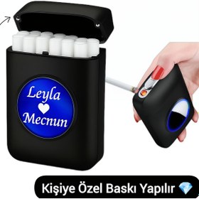 Resim TrendÜrünlerim Özel İsim Yazılı Led Işıklı Şarjlı Çakmak Ve Tabaka 