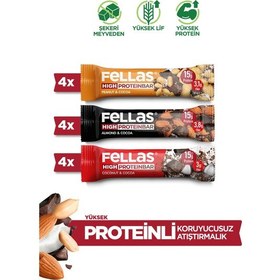 Resim Fellas Yüksek Protein Bar 45g Karma Kutu 12 Adet (3 Çeşit) 