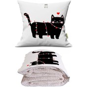 Resim Siyah Kedicik Tv Battaniyeli Opsiyonel Dekoratif Araç İçi Yastık Çok Renkli 