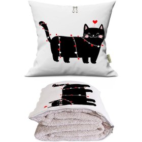 Resim Siyah Kedicik Tv Battaniyeli Opsiyonel Dekoratif Araç İçi Yastık Çok Renkli 