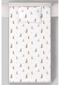 Resim Organik Tek Kişilik Lastikli Çarşaf Seti - Neşeli Tavşan Notaları Renkli 