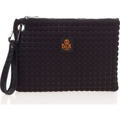 Resim Bilik Deri Siyah Kumaş Kadın Portföy & Clutch Çanta Melis 