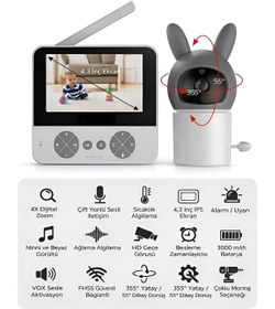 Resim 4.3 Kablosuz Ip Bebek Kamerası 720p Monitörlü 150m Menzil 2.4ghz İnterkom Hareket Algılayıcı 